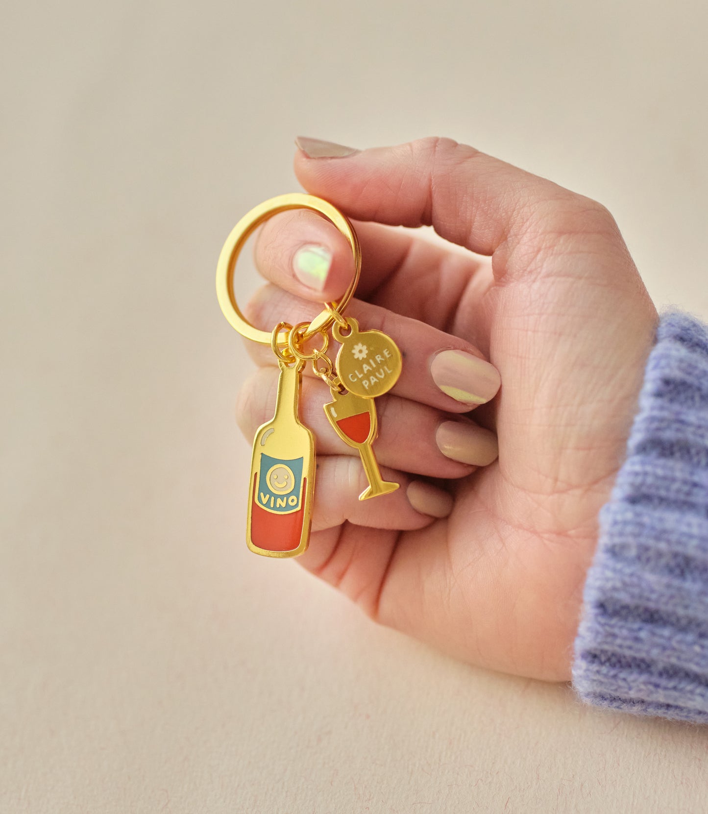 SECONDS SALE Red Wine and Glass Keyring Charm