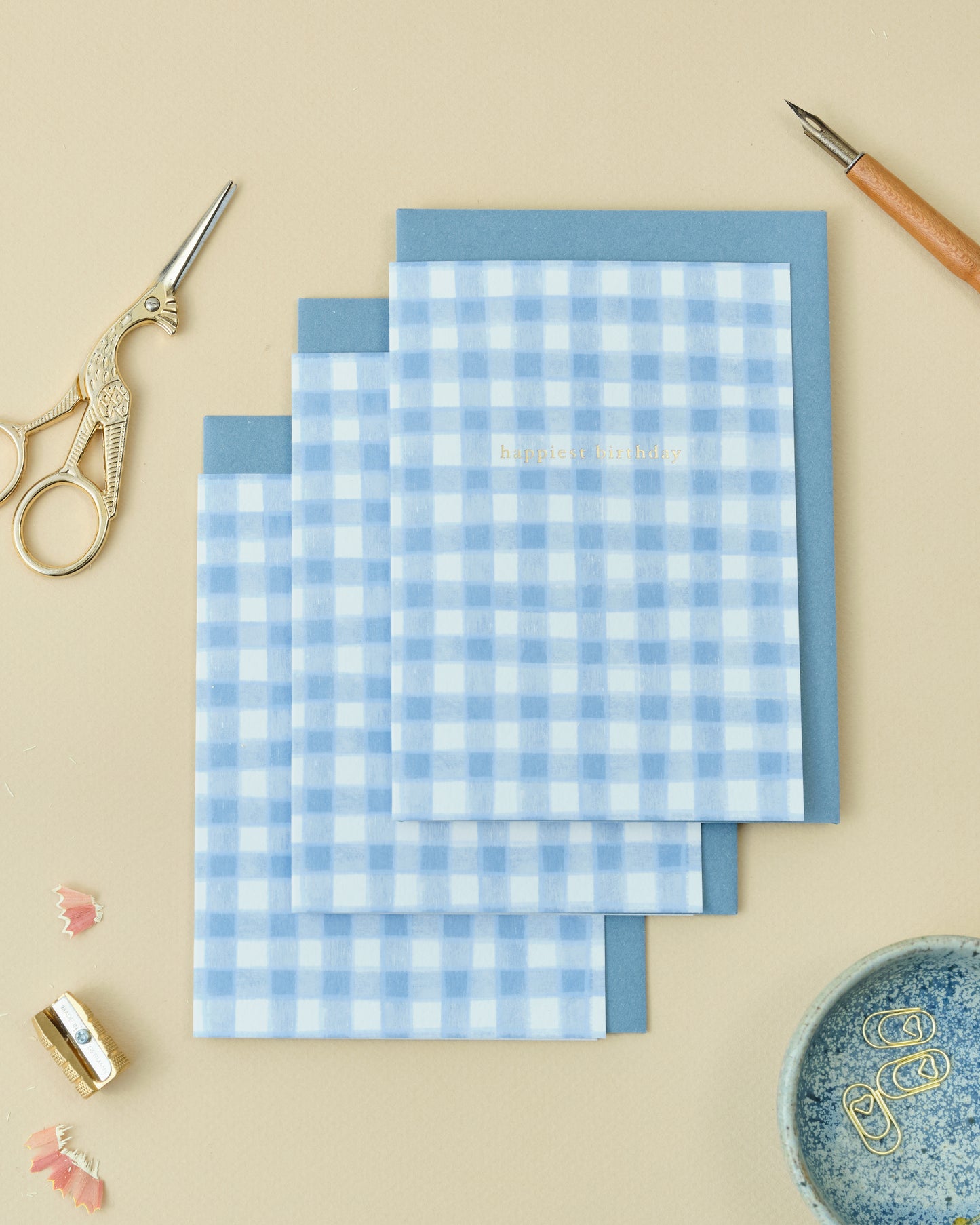 Happiest Birthday Gold Foiled Gingham Greetings Card