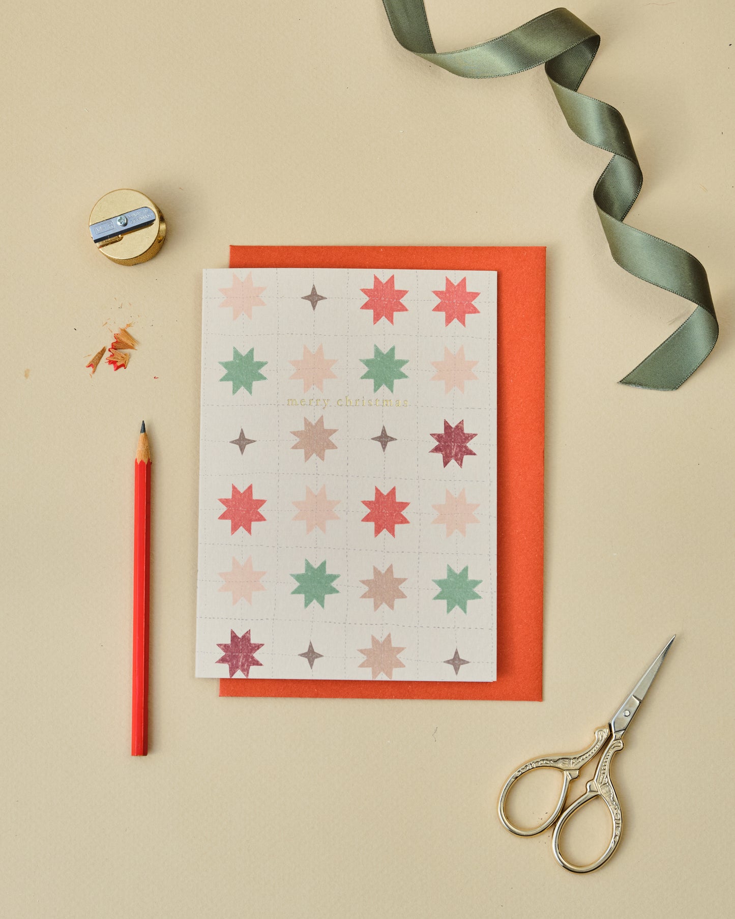 Merry Christmas Quilting Stars Greetings Card
