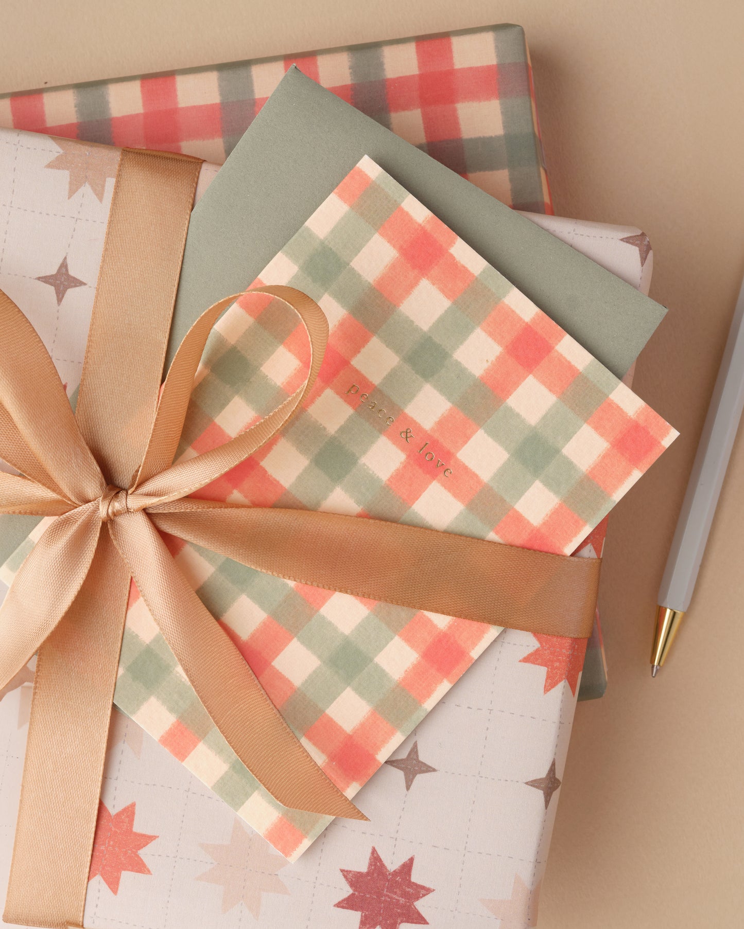 Peace and Love Gingham Christmas Card