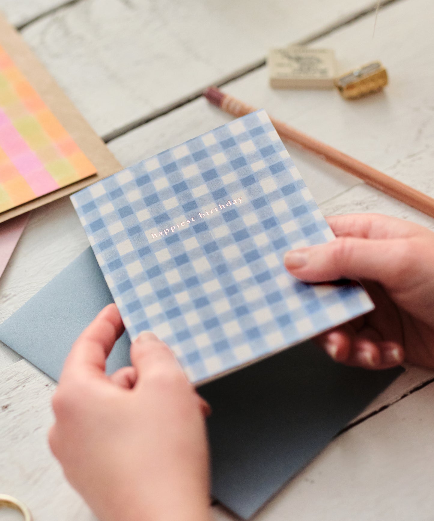 Happiest Birthday Gold Foiled Gingham Greetings Card