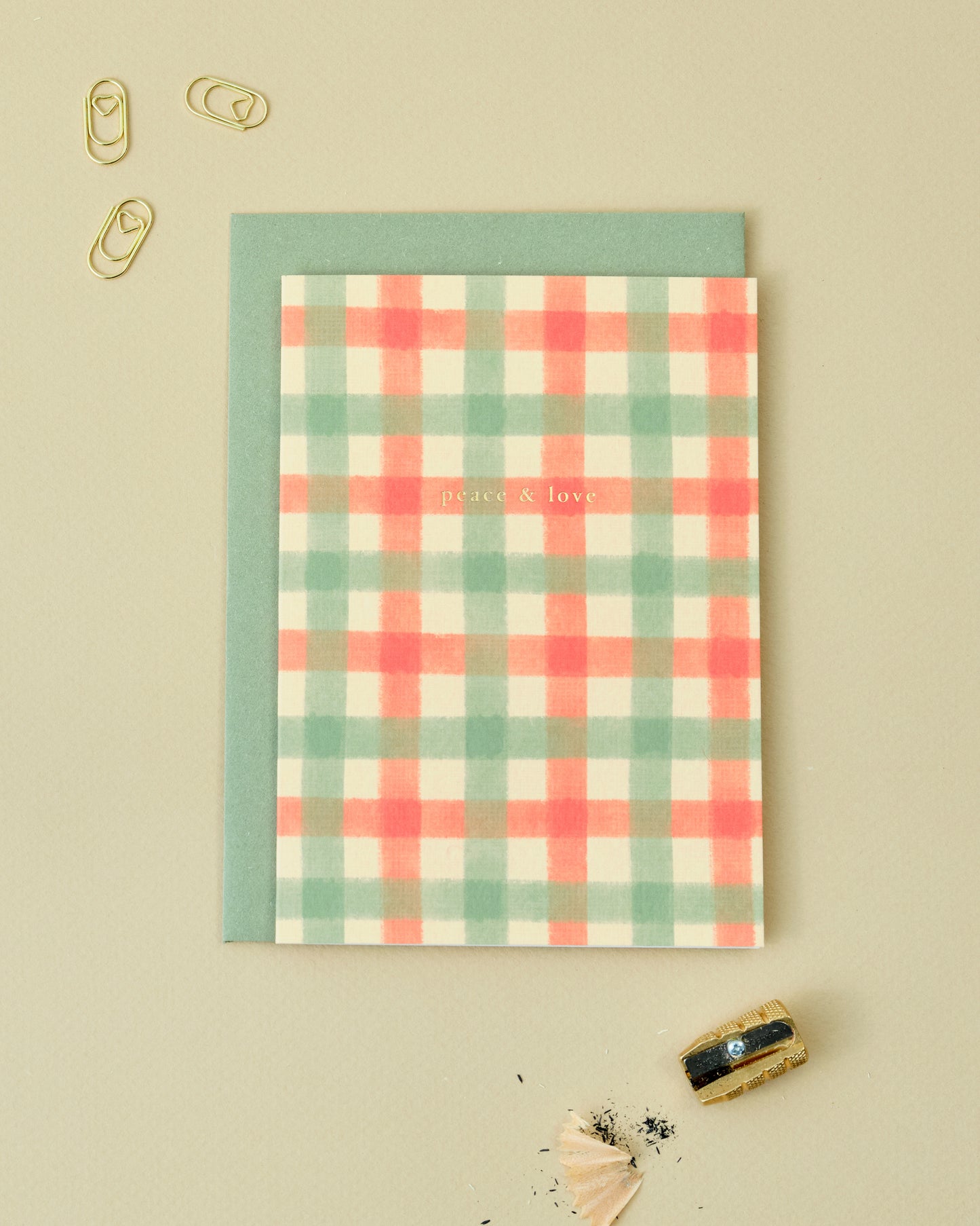 Peace and Love Gingham Christmas Card
