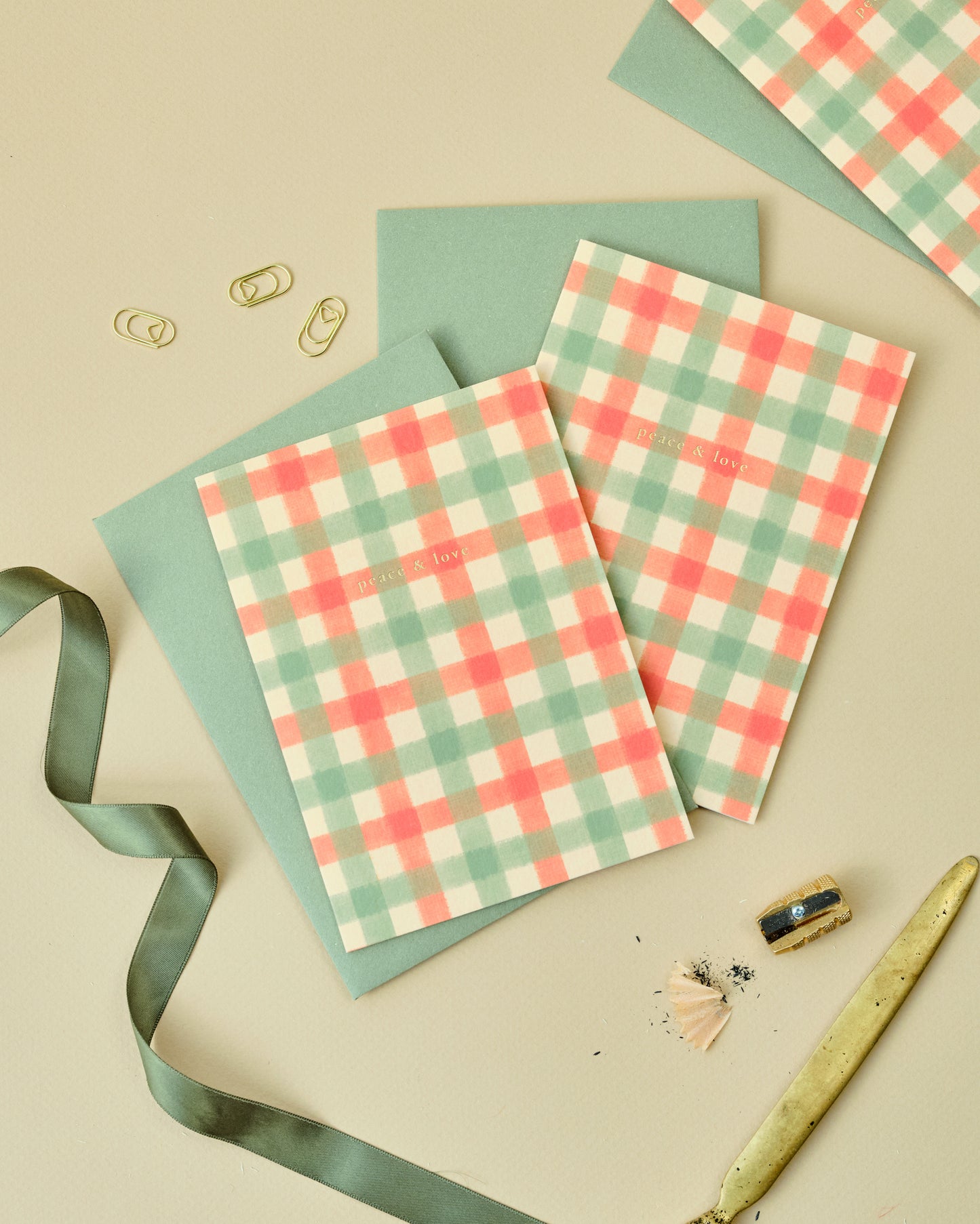 Peace and Love Gingham Christmas Card