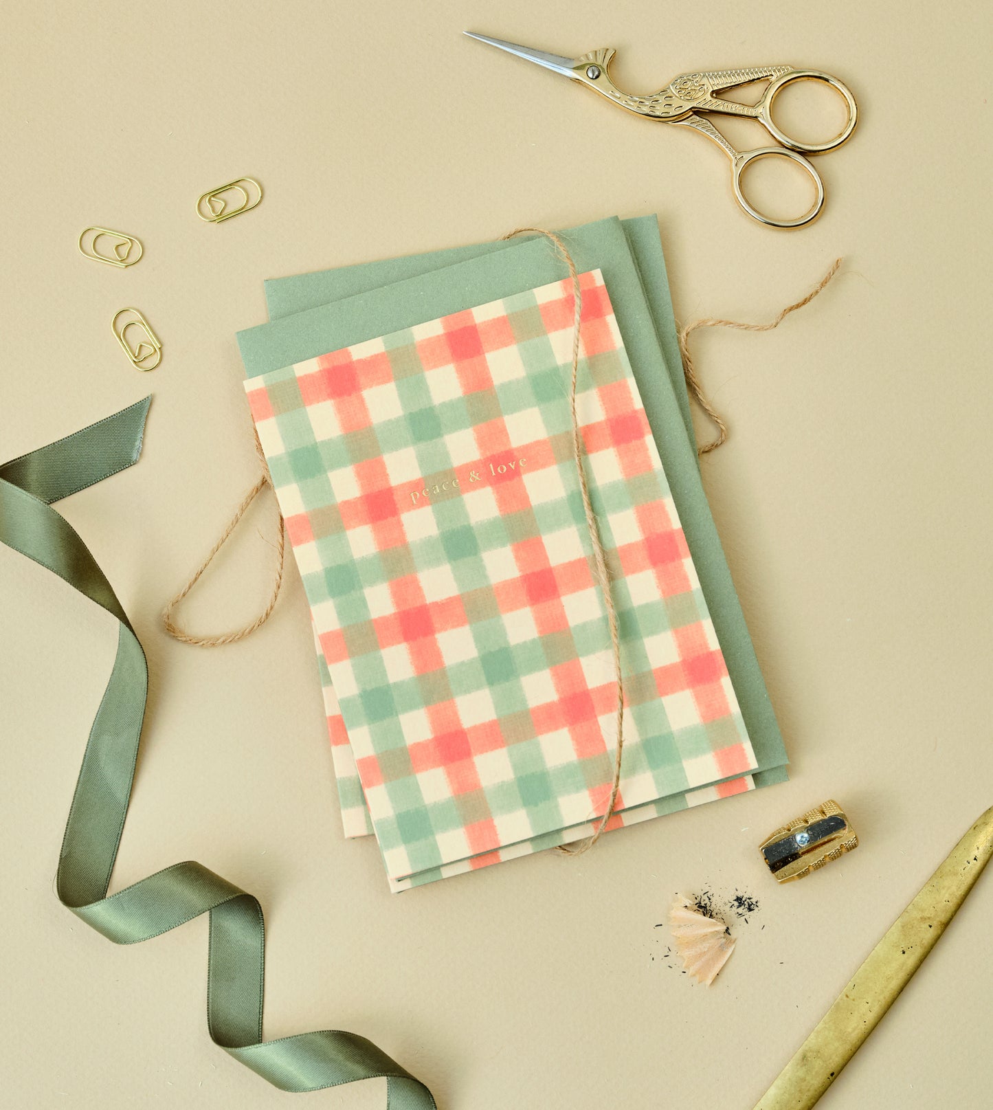 Peace and Love Gingham Christmas Card