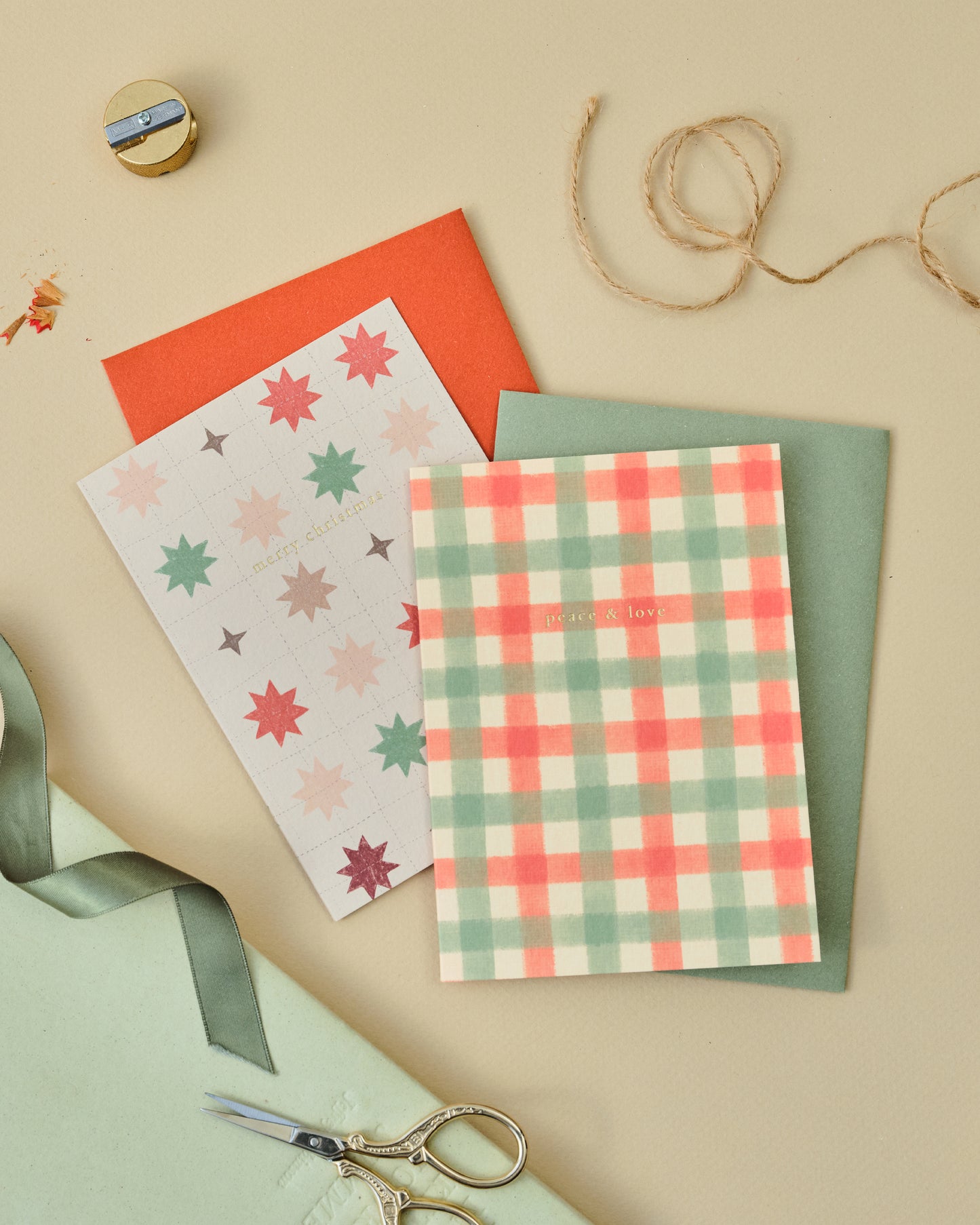 Peace and Love Gingham Christmas Card
