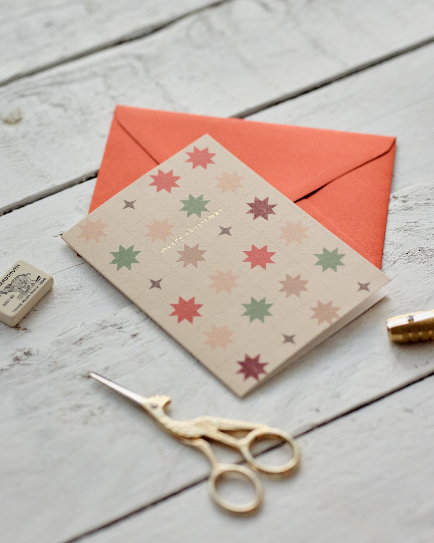 Merry Christmas Quilting Stars Greetings Card