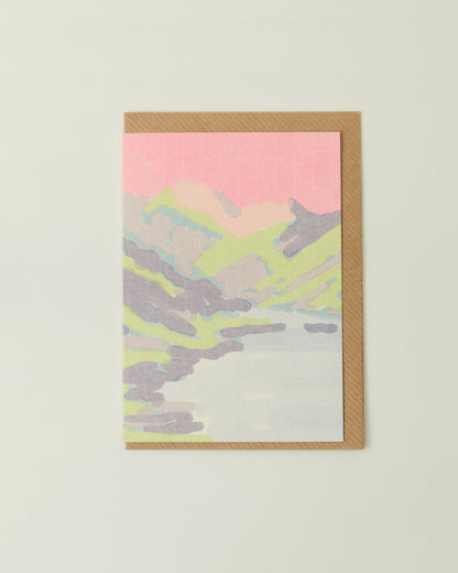 Pink Isle of Skye Scottish Mountains Greetings Card
