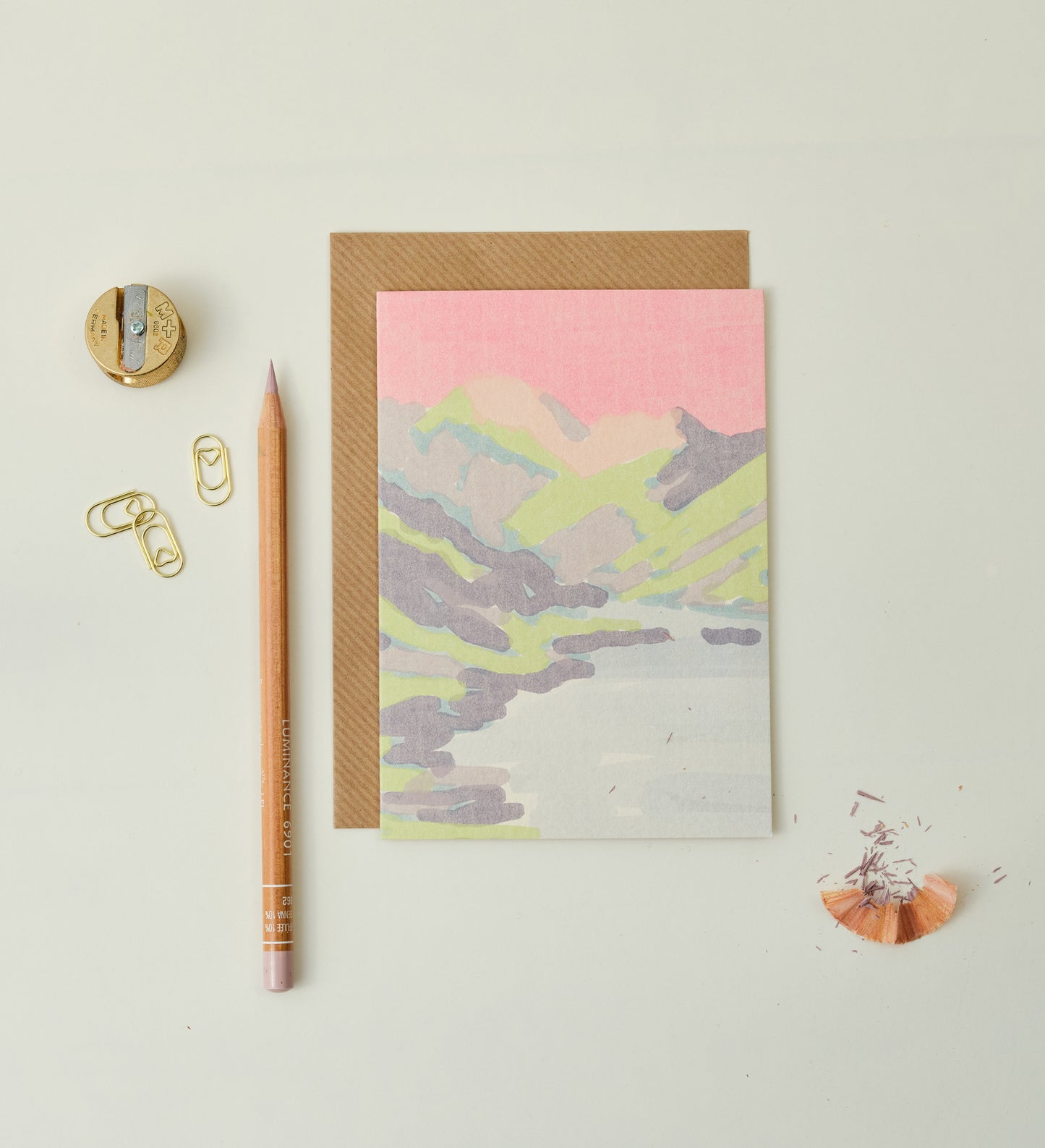 Pink Isle of Skye Scottish Mountains Greetings Card