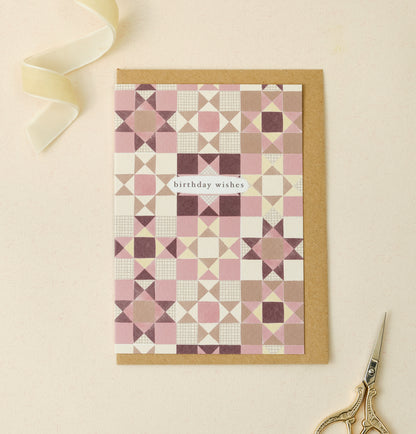 Pink Quilt Birthday Wishes Card