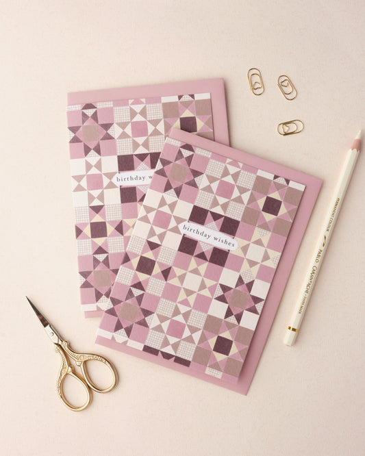 Pink Quilt Birthday Wishes Card