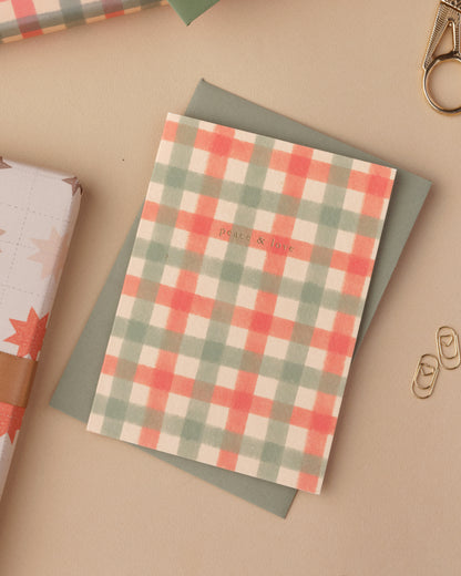 Peace and Love Gingham Christmas Card