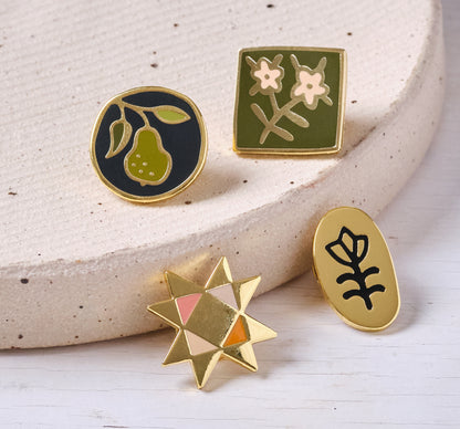 Pear Folk Art Enamel Pin