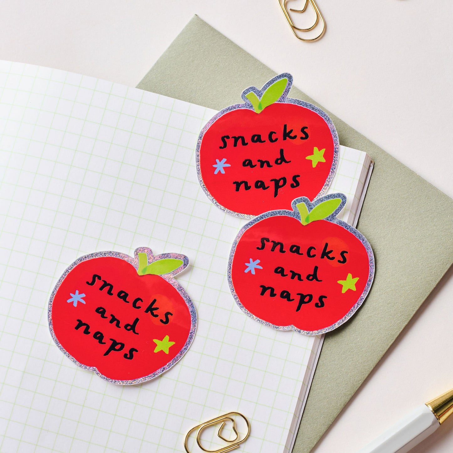 Snacks and Naps Apple Holographic Sticker