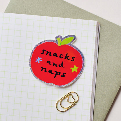 Snacks and Naps Apple Holographic Sticker