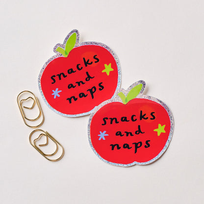 Snacks and Naps Apple Holographic Sticker