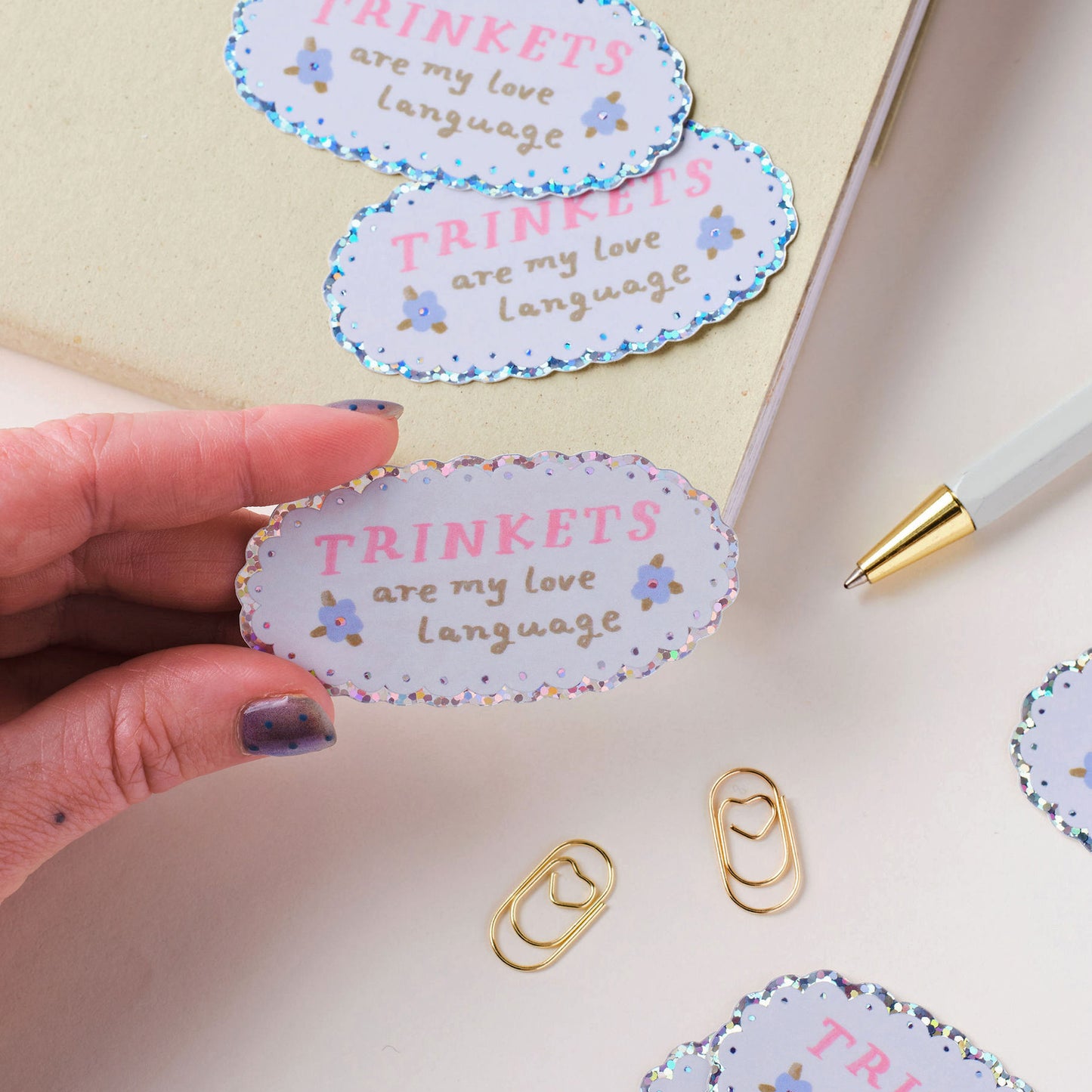 Trinkets Are My Love Language Holographic Sticker