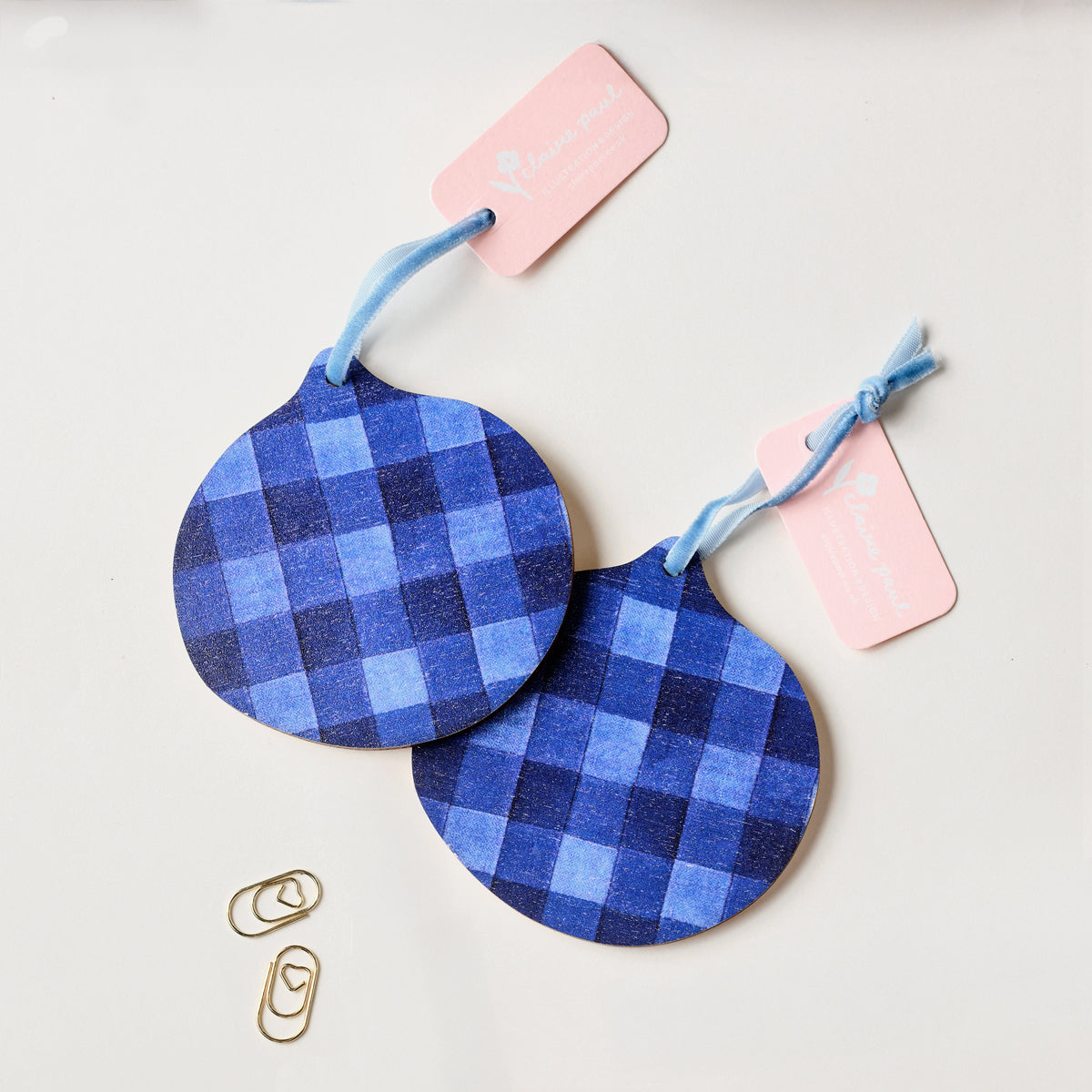 Blue Checked Wooden Hanging Decoration