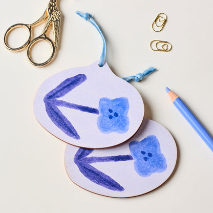 Floral Blue Wooden Hanging Decoration 1