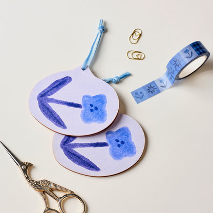 Floral Blue Wooden Hanging Decoration 1