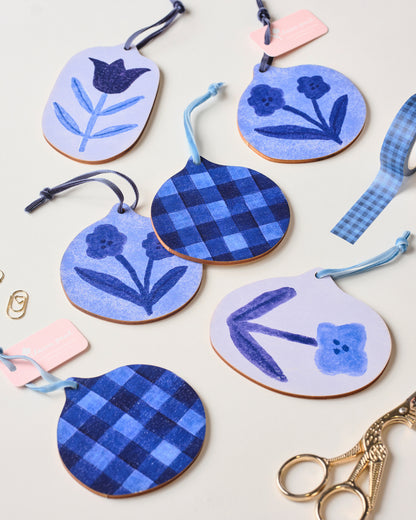 Floral Blue Wooden Hanging Decoration 1