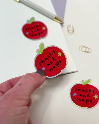 Snacks and Naps Apple Holographic Sticker