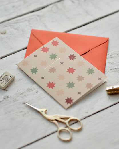 Merry Christmas Quilting Stars Greetings Card