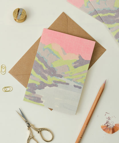 Pink Isle of Skye Scottish Mountains Greetings Card