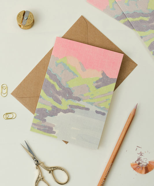 Pink Isle of Skye Scottish Mountains Greetings Card